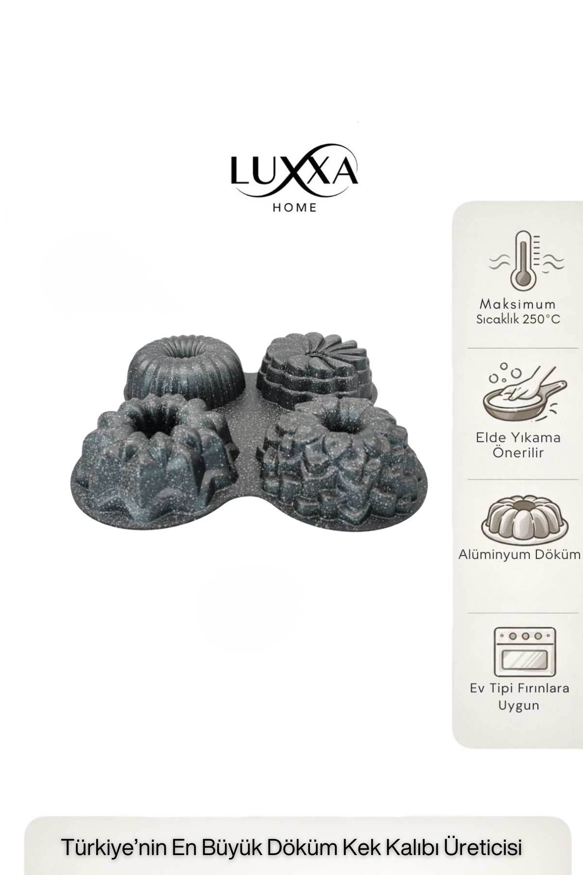 Viona 4'lü Muffin Döküm Kek Kalıbı Antrasit