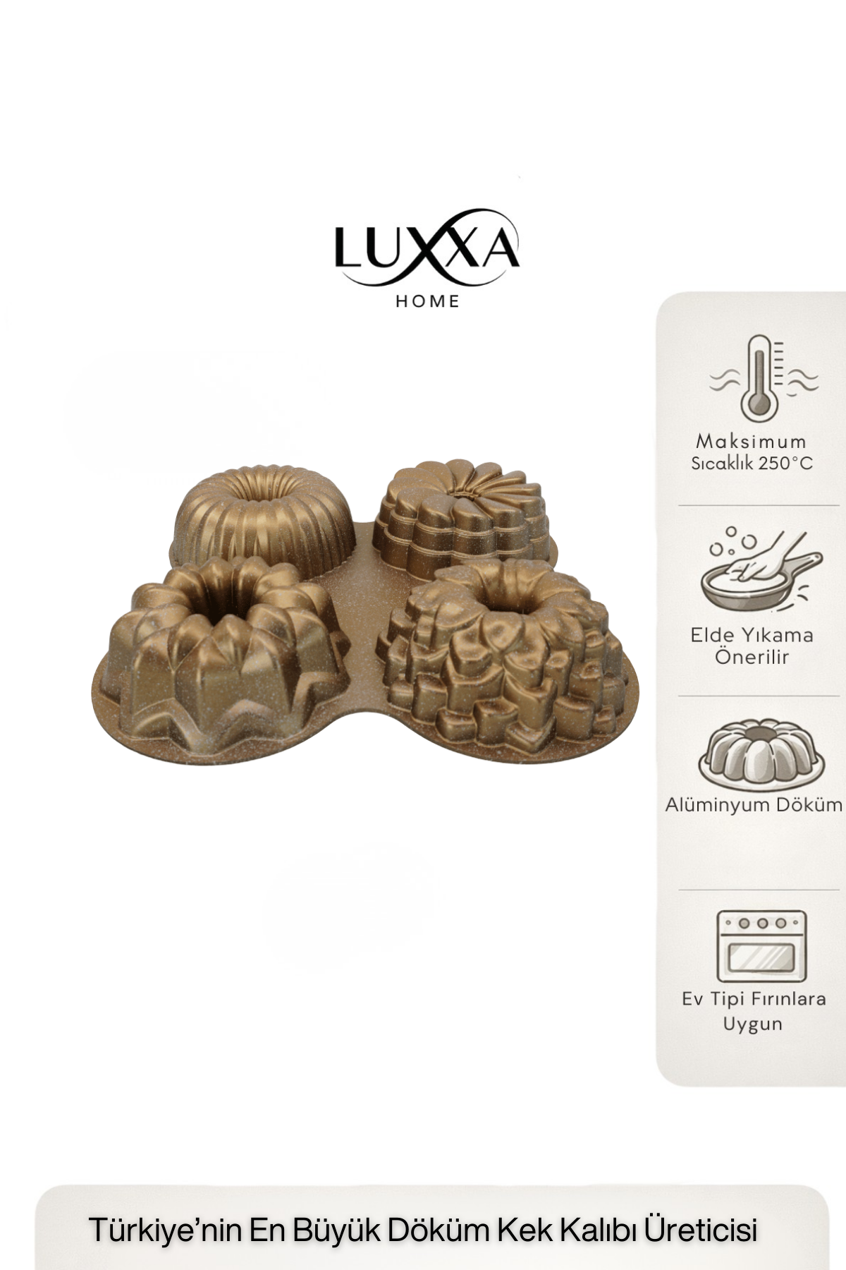 Viona 4'lü Muffin Döküm Kek Kalıbı Gold