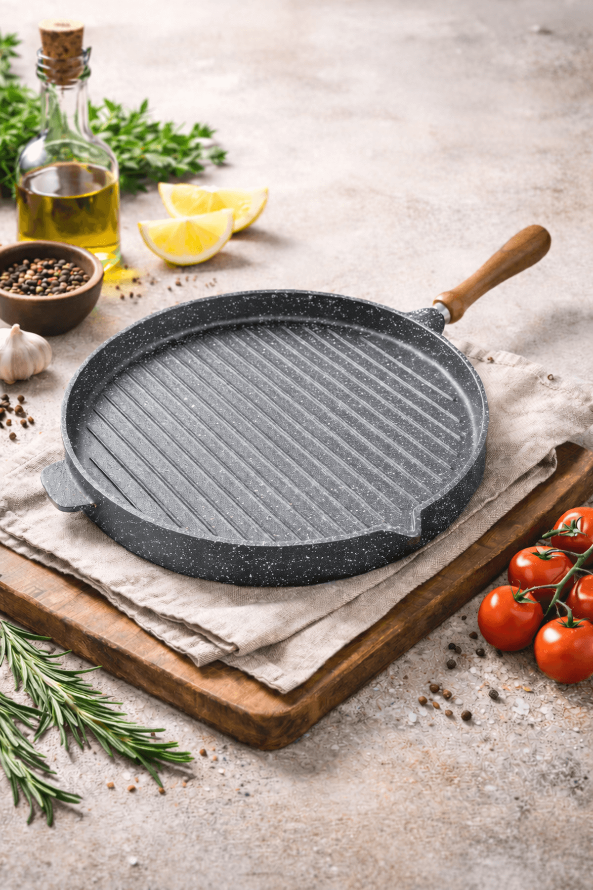 Riva Elite 35 cm Döküm Gözleme Tavası – Ahşap Saplı Antrasit