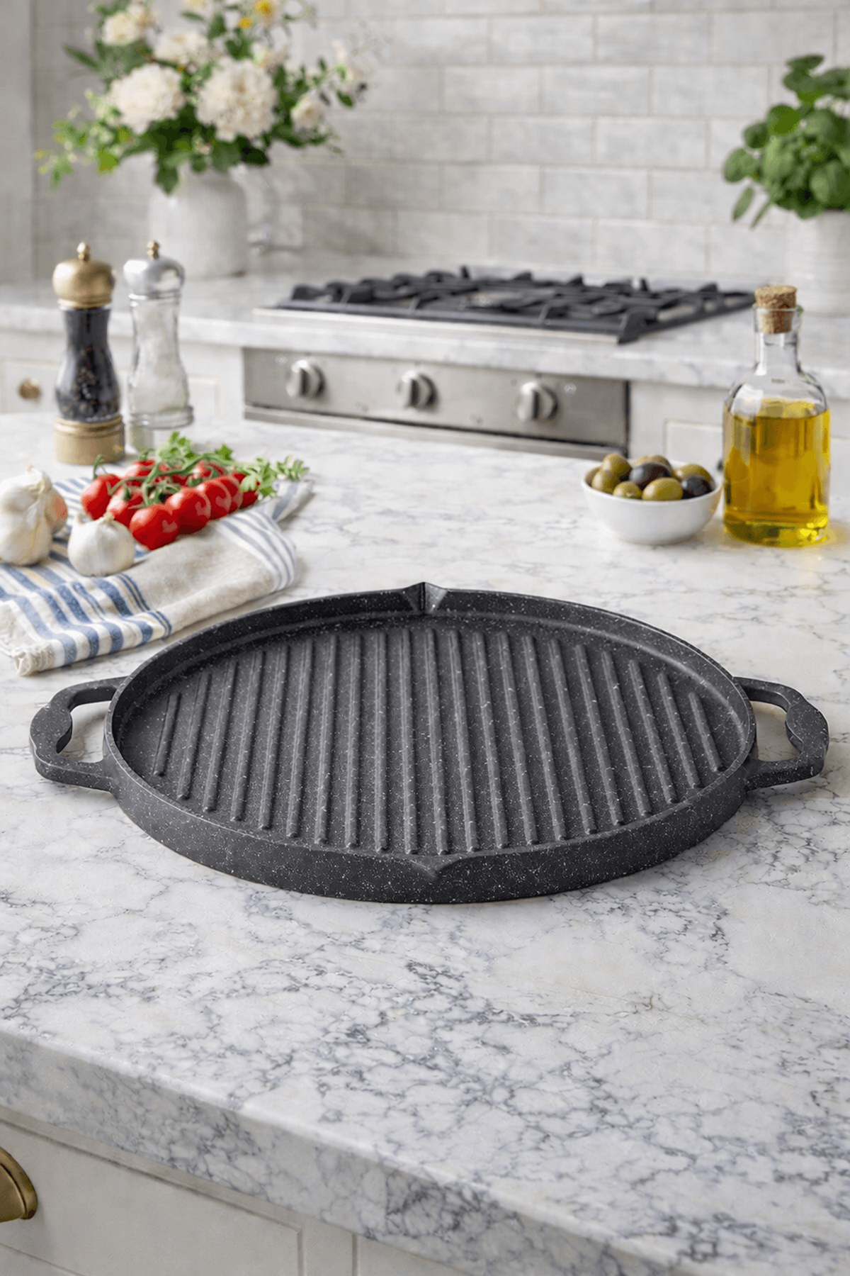 Riva Elite Çift Taraflı Döküm Tava 34cm Antrasit