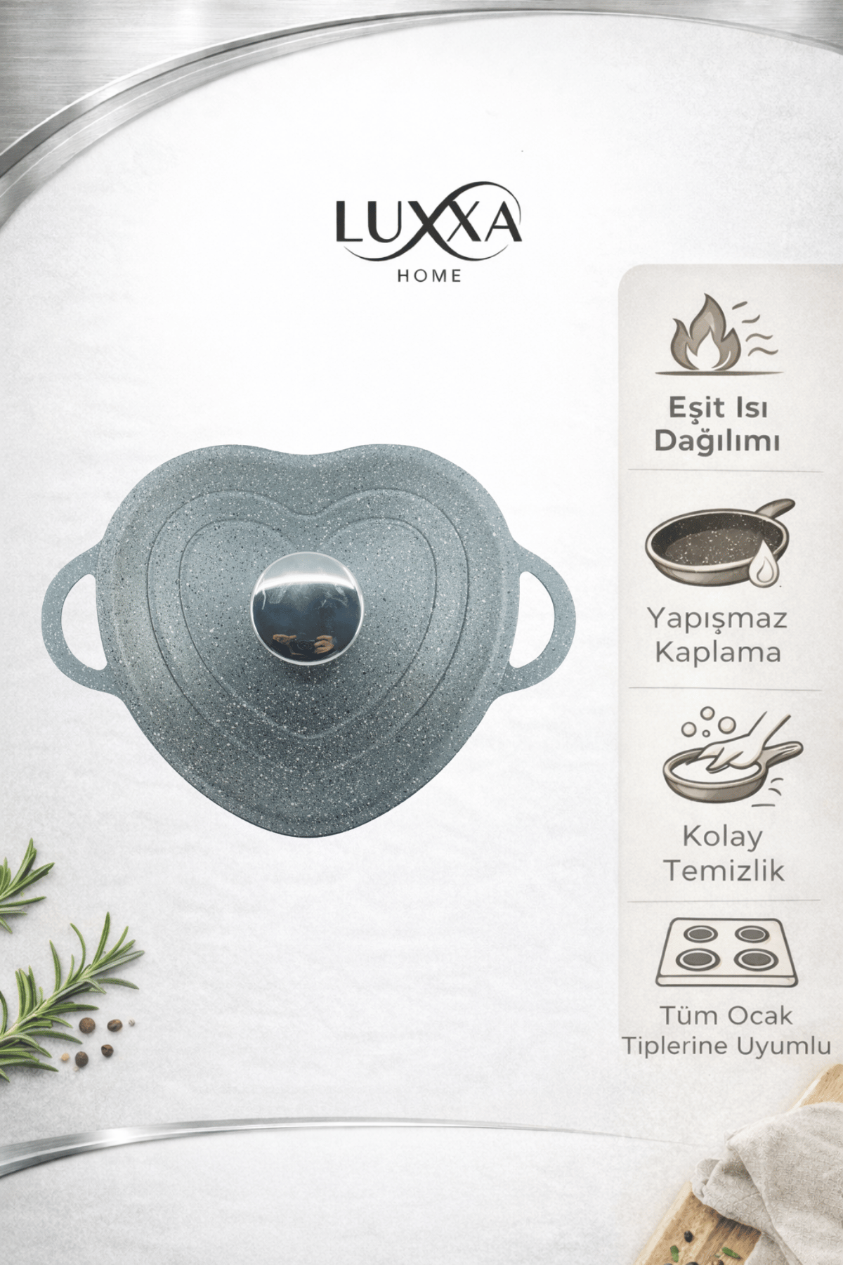 Lovexxa Kalp Şekilli Döküm Tencere - Antrasit