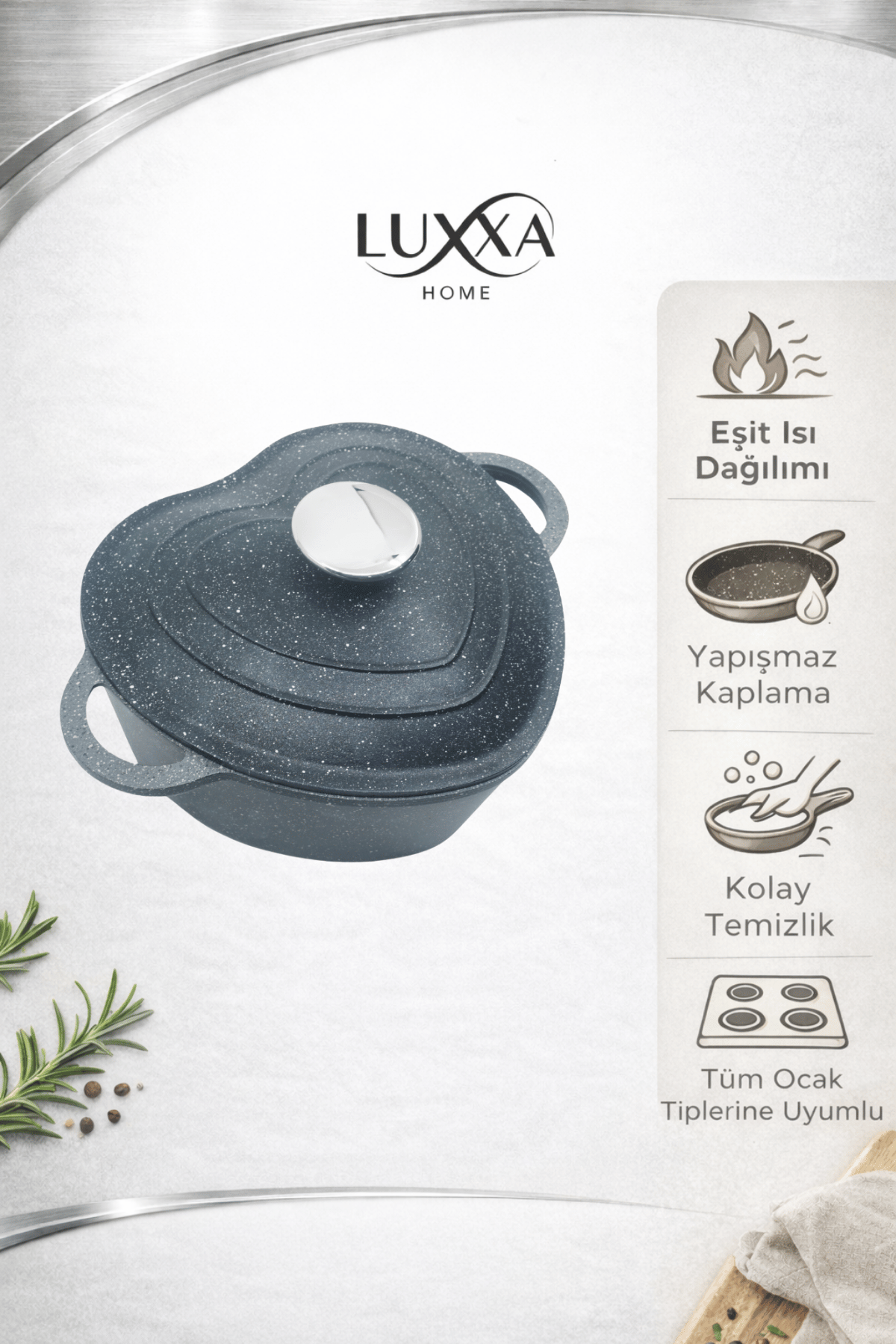 Lovexxa Kalp Şekilli Döküm Tencere - Siyah