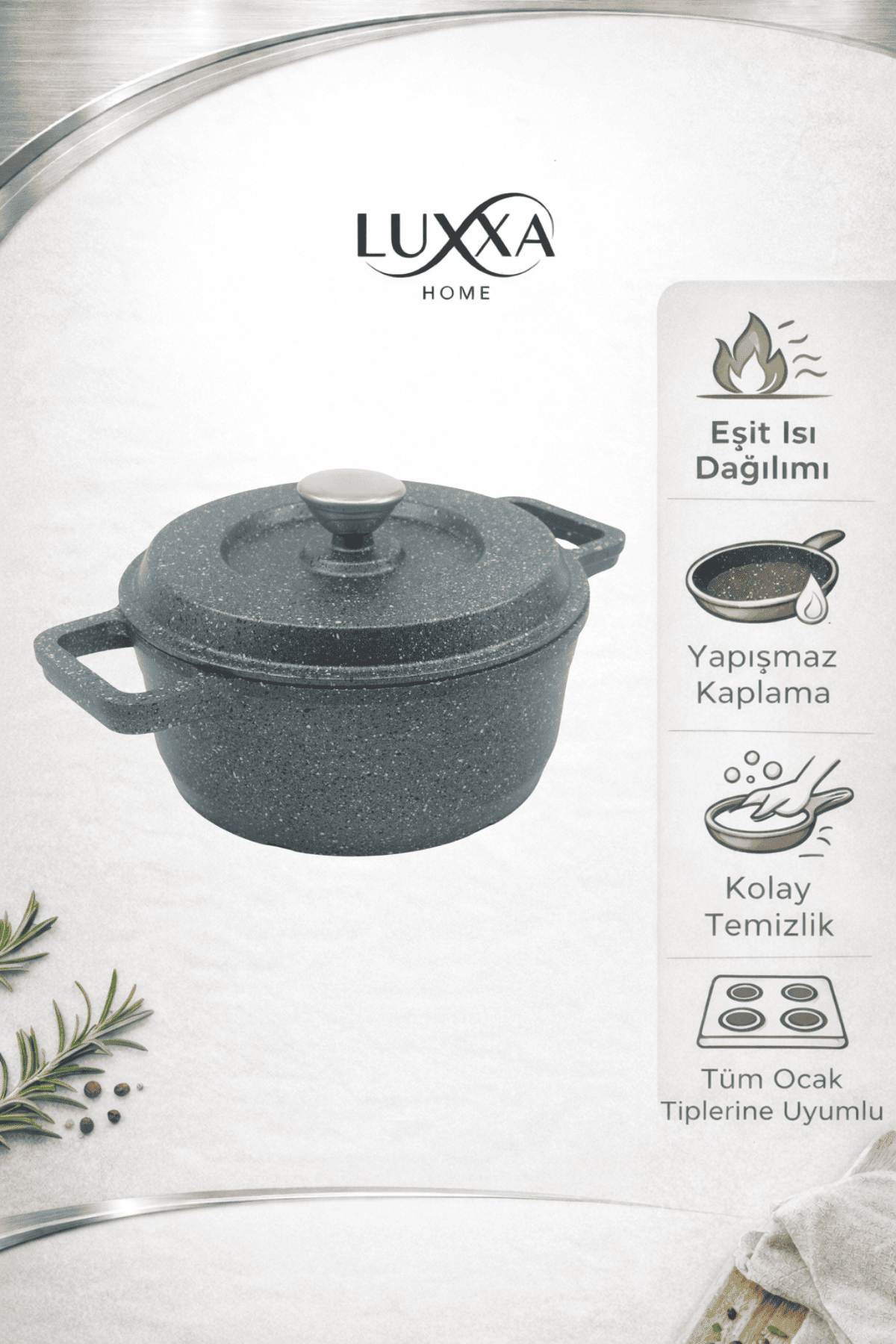 İstanbul Serisi 5 Parça Mini Döküm Tencere Seti Antrasit