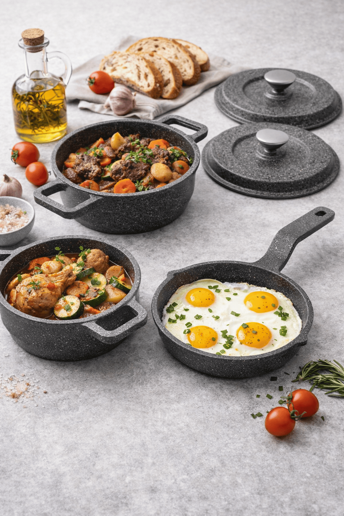 İstanbul Serisi 5 Parça Mini Döküm Tencere Seti Antrasit