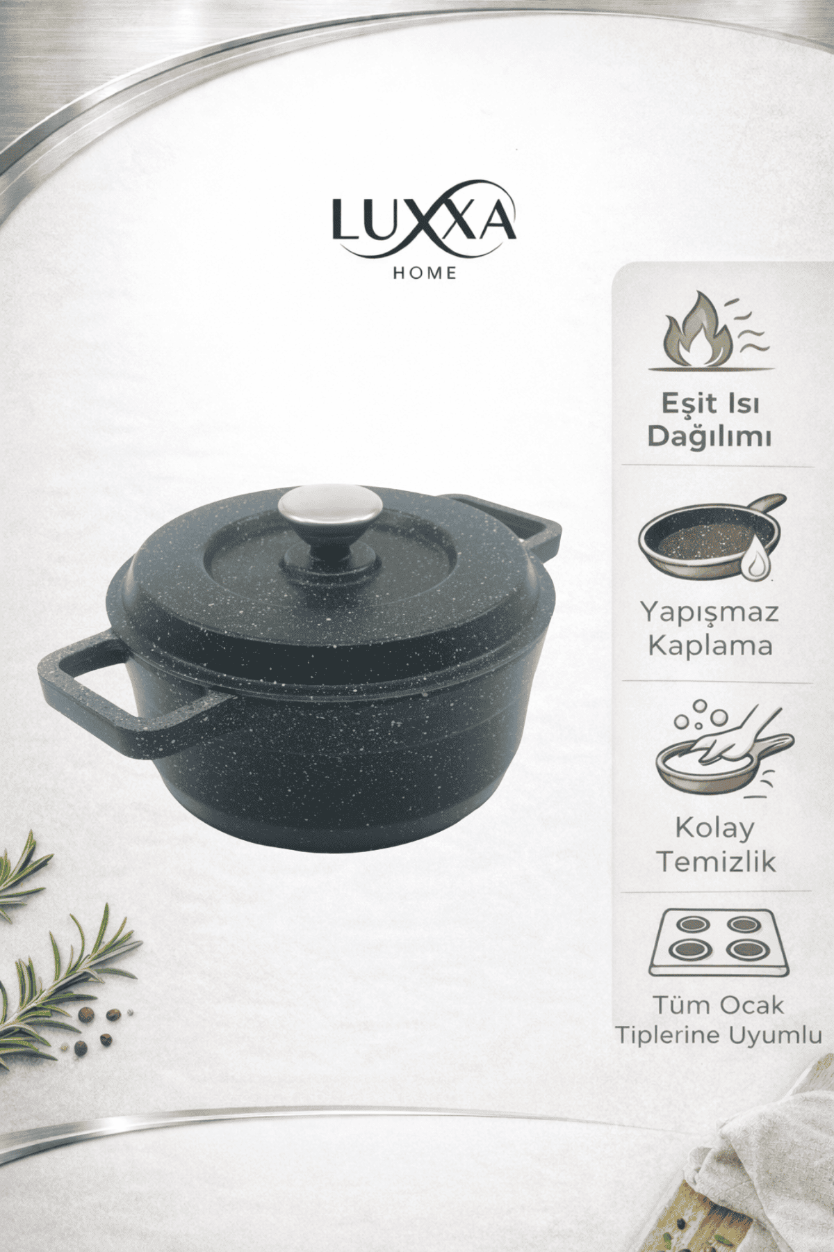 İstanbul Serisi 5 Parça Mini Döküm Tencere Seti Siyah