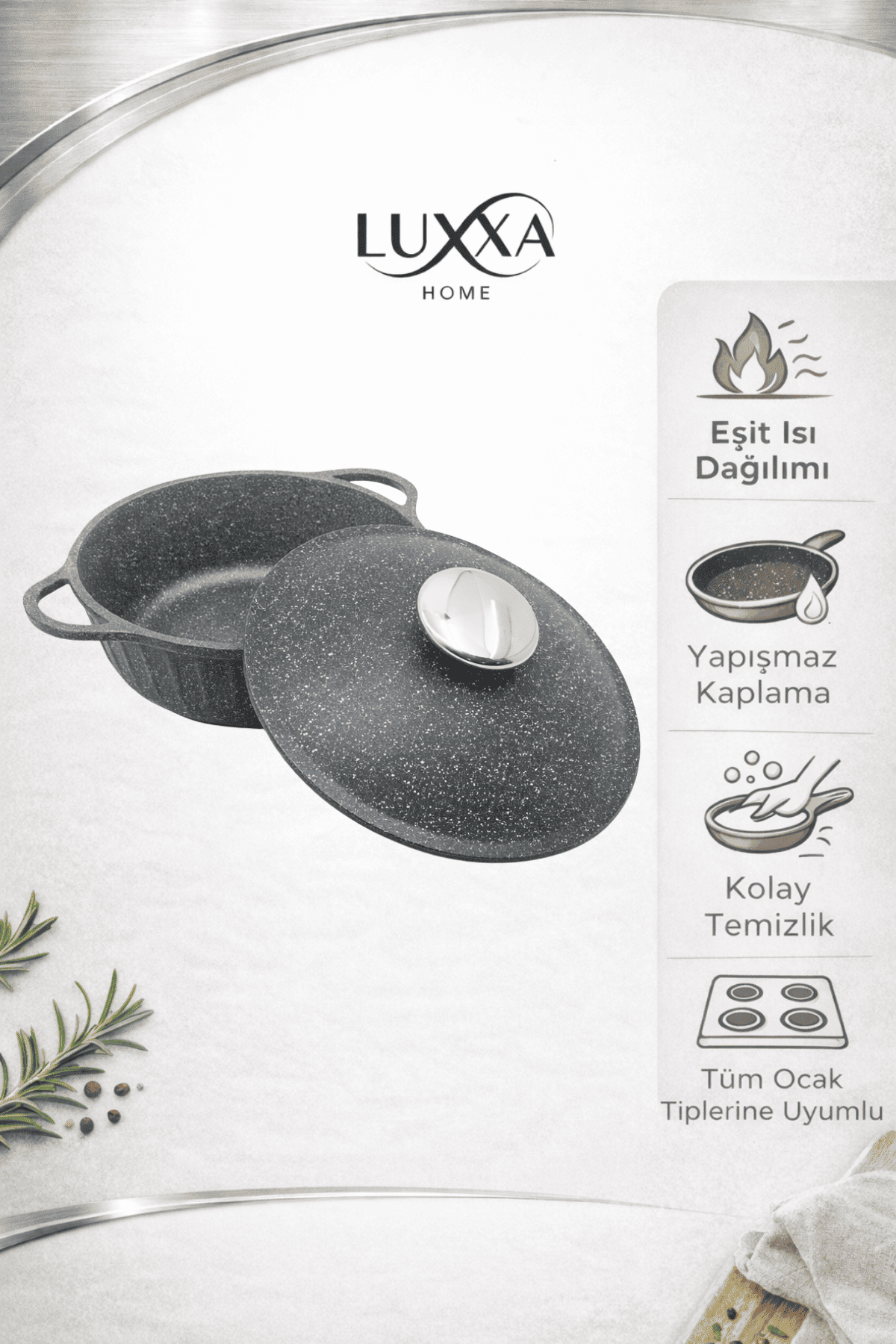 Roma Serisi 5 Parça Mini Döküm Tencere Seti Antrasit