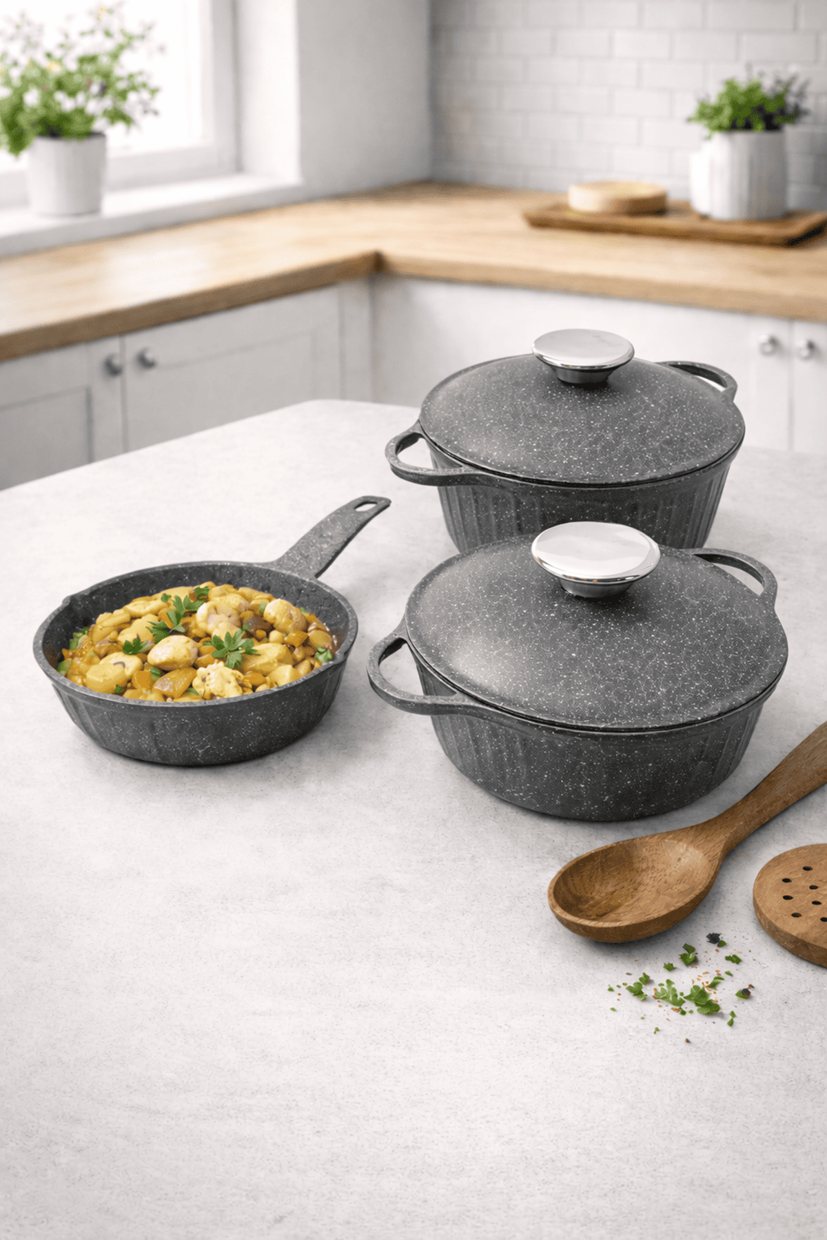 Roma Serisi 5 Parça Mini Döküm Tencere Seti Antrasit