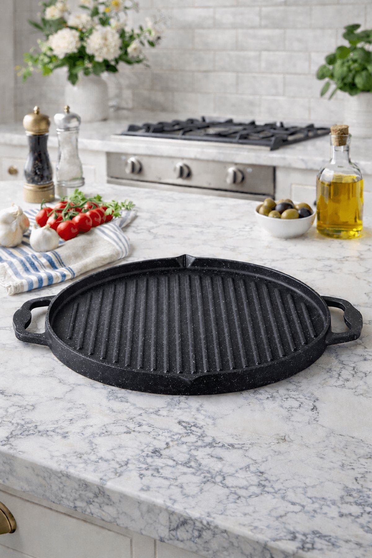 Riva Elite Çift Taraflı Döküm Tava 34cm Siyah