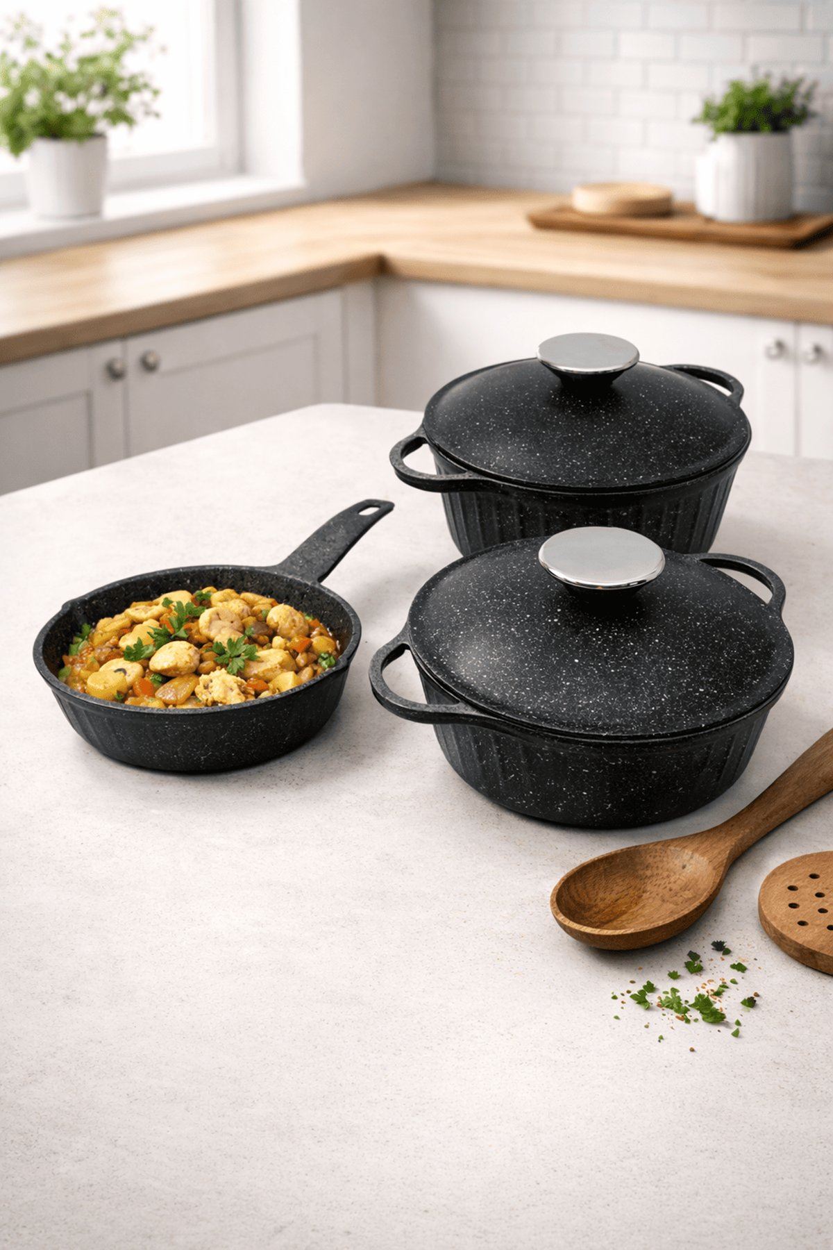 Roma Serisi 5 Parça Mini Döküm Tencere Seti Siyah