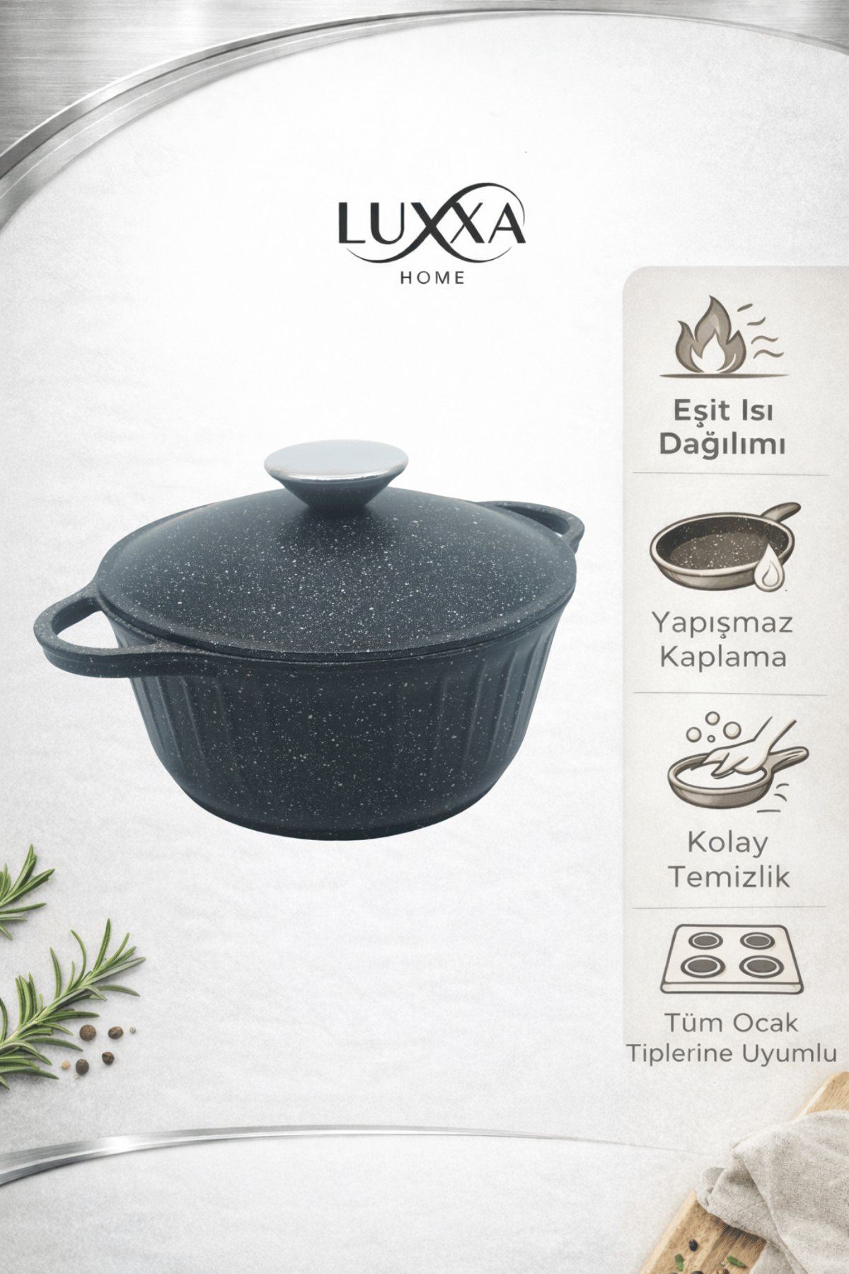 Roma Serisi 5 Parça Mini Döküm Tencere Seti Siyah