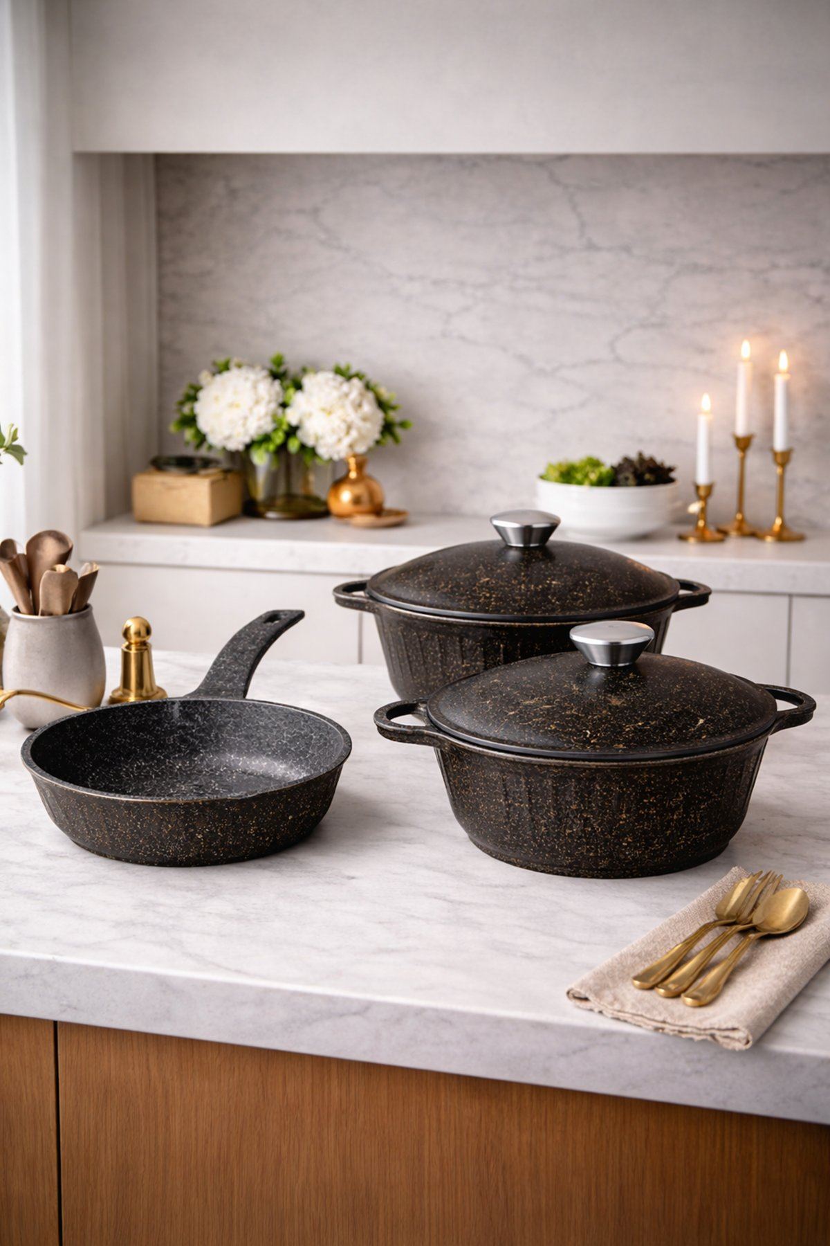 Roma Serisi 5 Parça Mini Döküm Tencere Seti Füme