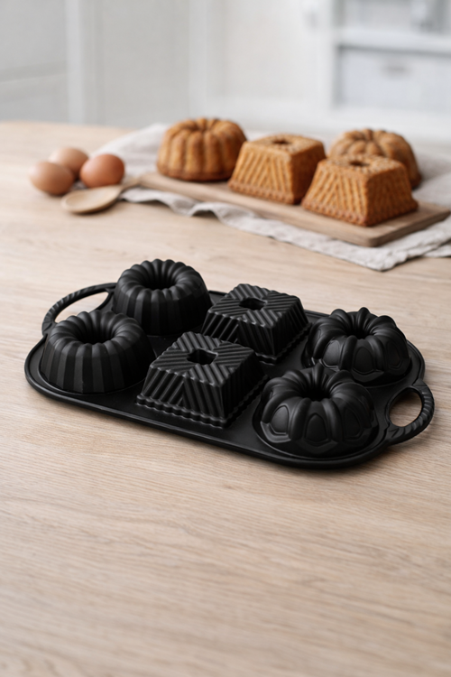 Hexa 6'lı Muffin Döküm Kek Kalıbı Siyah