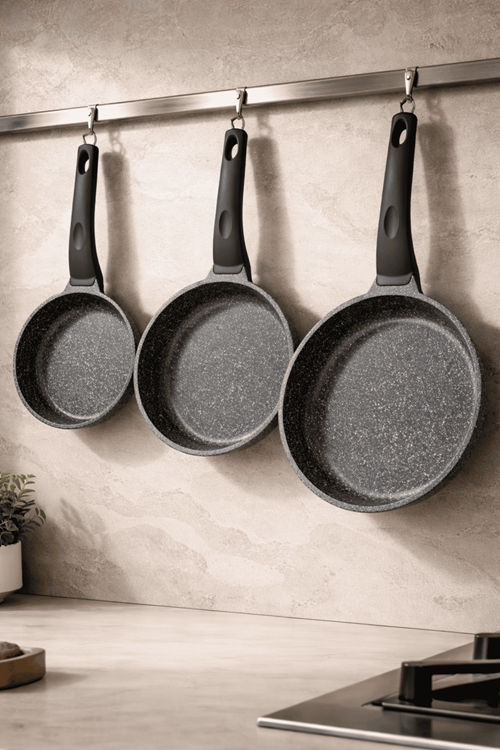 Riva Elite Serisi 3’lü Döküm Tava Seti – 20/24/28 cm Antrasit