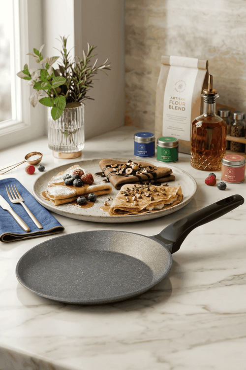 PanFace Krep Tavası 26 cm | Döküm Alüminyum Granit Kaplama Krep & Gözleme Tavası Antrasit