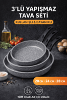 Riva Elite Serisi 3’lü Döküm Tava Seti – 20/24/28 cm Antrasit