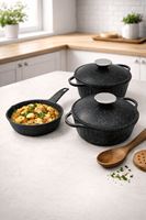 Roma Serisi 5 Parça Mini Döküm Tencere Seti Siyah