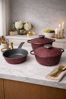 Roma Serisi 5 Parça Mini Döküm Tencere Seti Bordo