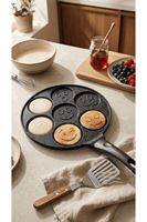 PanFace Emoji Pancake Tavası 27 cm | 7 Bölmeli Döküm Alüminyum Pankek & Kahvaltı Tavası Siyah